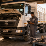 Entretien camion TATA à Djibouti — technicien certifié ACRIES réalisant l'inspection complète d'un poids lourd TATA en atelier officiel