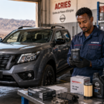 Pièces détachées Nissan à Djibouti — technicien ACRIES avec filtre moteur Nissan d'origine en atelier certifié