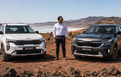 KIA Sonet vs KIA Seltos à Djibouti — comparatif des deux SUV KIA côte à côte sur le terrain volcanique djiboutien